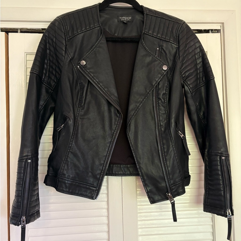 Topshop Quilted Black Leather Jacket